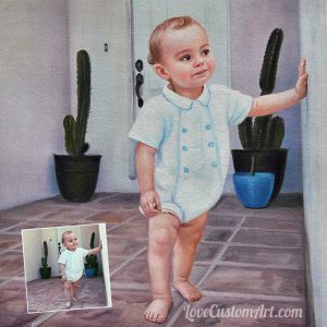 Oil portrait of a little boy by hand
