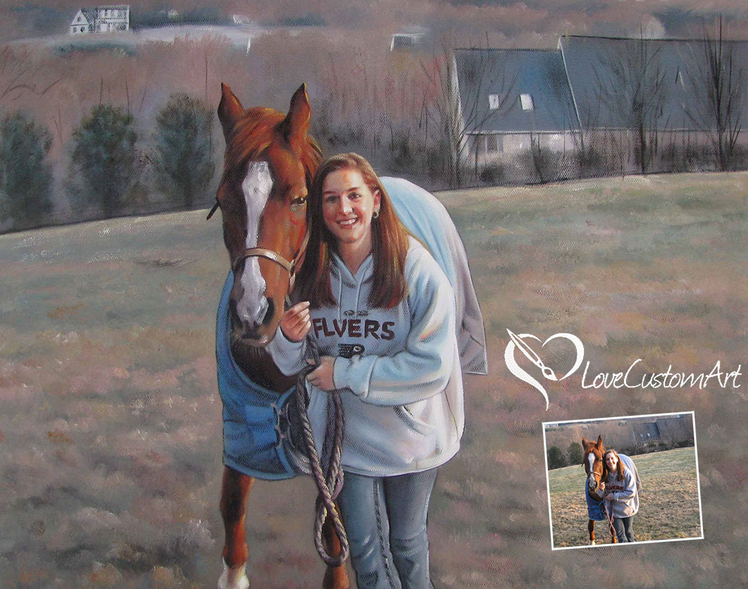 Woman and Horse photo to painting