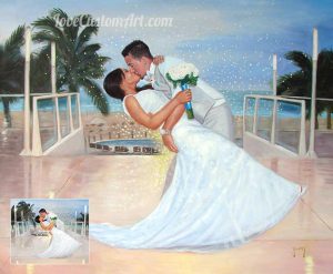 Acrylic Hand Painted Portrait of a Wedding Photo
