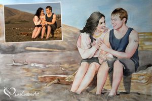 Loving couples photo to painting in watercolor