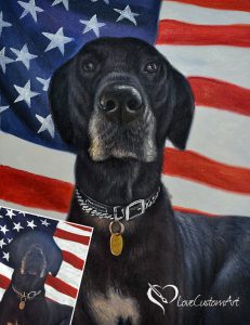 Patriot dog waving the flag oil portrait