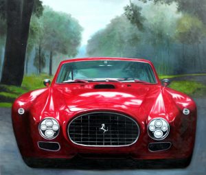 Red Ferrari classic painted in oil