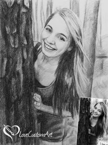 charcoal hand drawing of a beautiful young woman