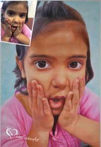 A little girls face portrait painted in oil