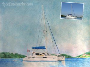 colour pencil drawing of a sailing boat