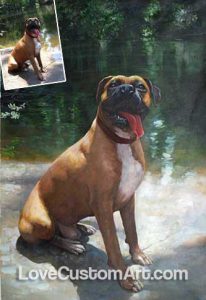 Boxer dog painted by hand in Acrylic