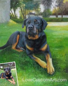 Big dog painted in oil from photo