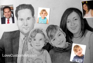 family portrait hand drawn in pencil from photo