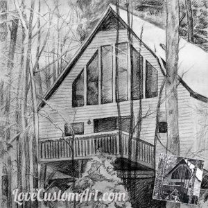 Charcoal drawing of home