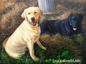 Two Labradors painted in oil by hand from photo