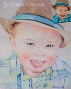 pastel drawing of little boy in hat