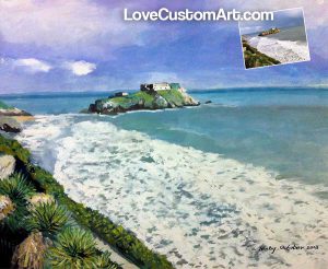 Amazing coastline hand drawn in pastels from photo