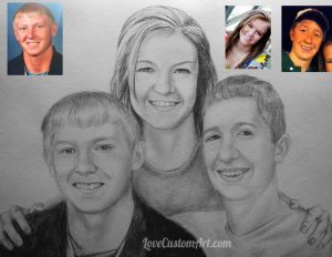 photo of friends hand drawn in charcoal